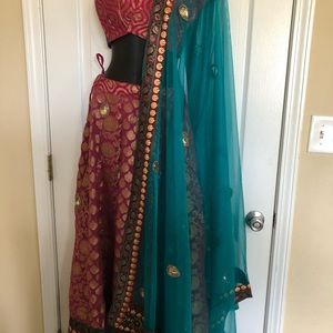 Chaniya Choli lehnga Choli pink and blue